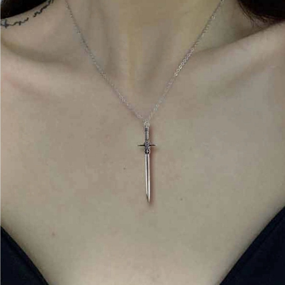 Gothic Vintage Inspired Sword Necklace Silver Tone